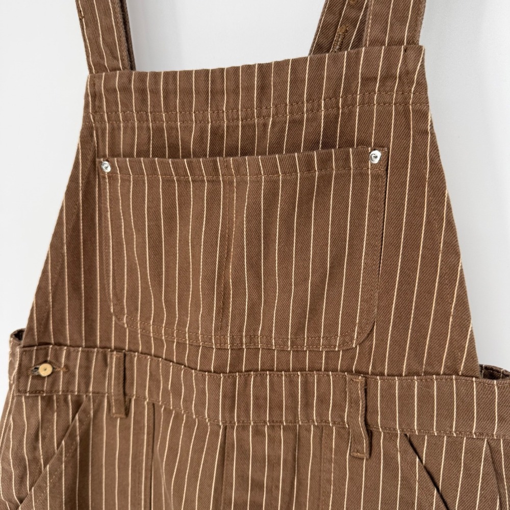 WEWOREWHAT SLIT OVERALL SHORT BROWN PINSTRIPE 100% COTTON SMALL NWT - FLAW - Picture 5 of 12